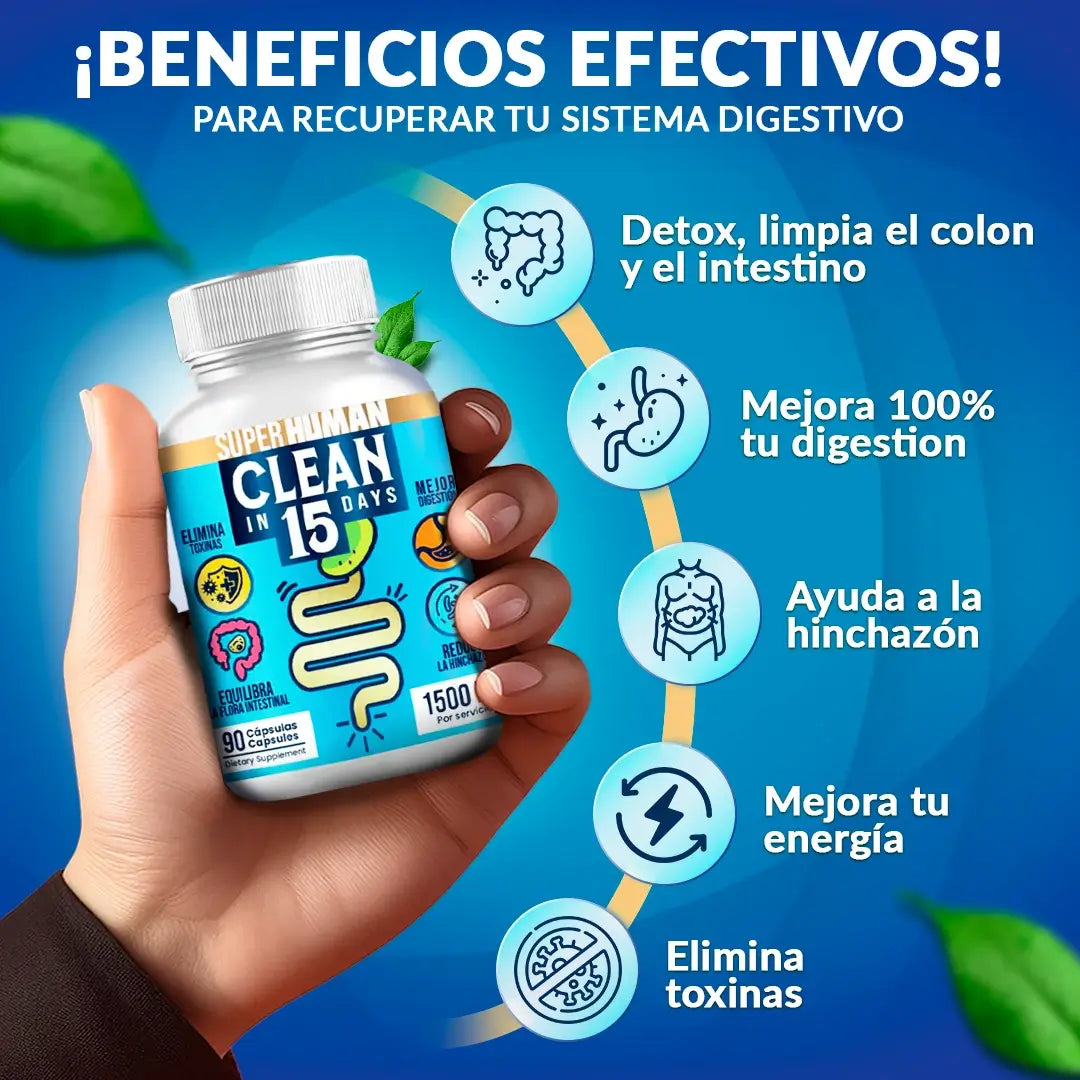 1 + 1 Gratis - Clean15™ Limpieza Completa Estomacal en 15 días - SuperHuman™ PG